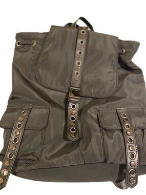 Saint + Sofia Studded Nylon Adjustable Strap Backpack with Silver Grommet Design